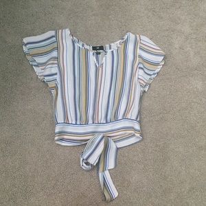 IZ Byer Striped Flutter Sleeve Wrap Tie Top Size Small Spring Summer